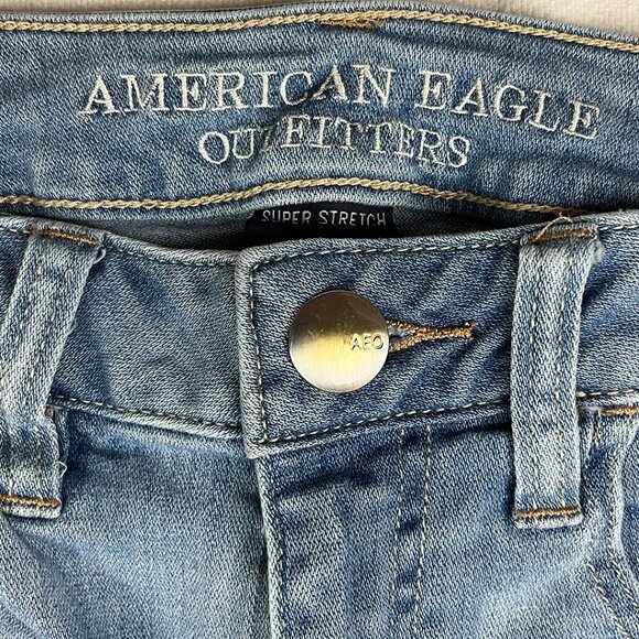 American Eagle Hi-Rise Jeggings Super Stretch Bleached Distressed Light Wash - Picture 4 of 15